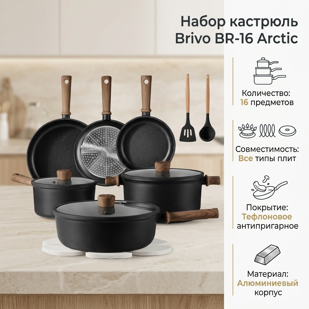Набор кастрюль Brivo Arctic 16 в 1 16 в 1