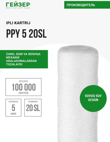Гейзер картридж на магистральный фильтр PPY 5 20SL, для холодной воды, 28153 1 шт