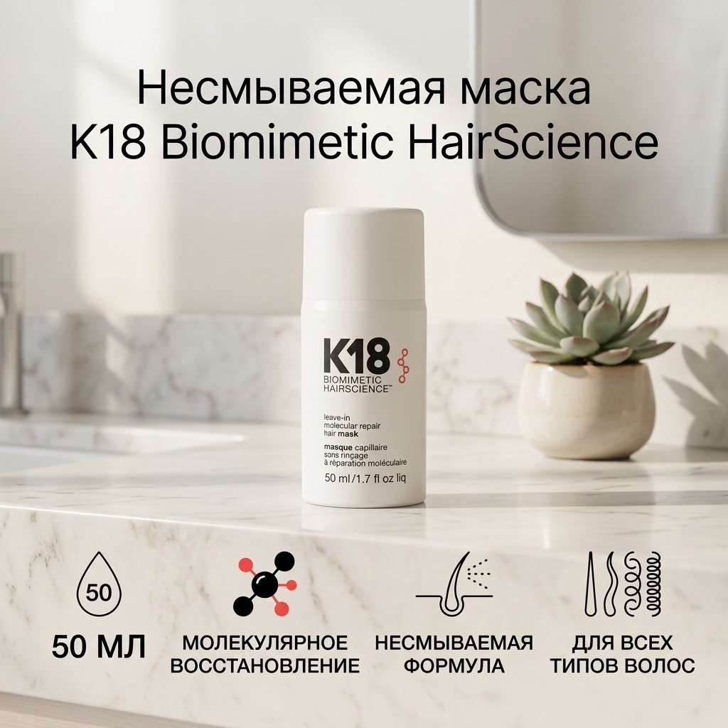 K18 маска Biomimetic HairScience , несмываемая молекулярная восстанавливающая маска для волос, 50 мл 50 мл