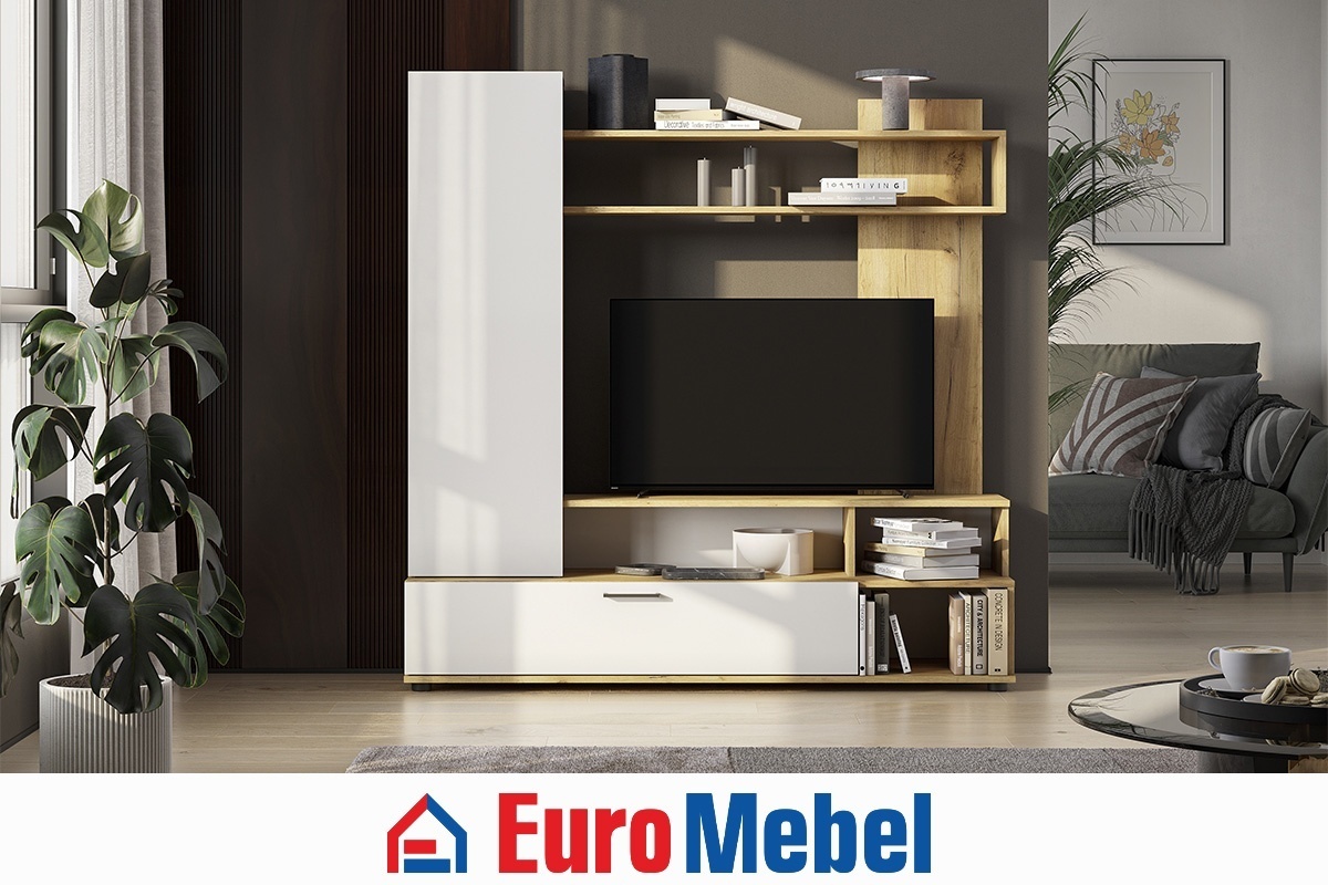 Стенка Euromebel Гостиная, № 9, 00063603, белый, светло-коричневый
