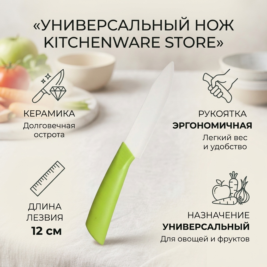 Нож универсальный KITCHENWARE STORE, лезвие: керамика 1 шт