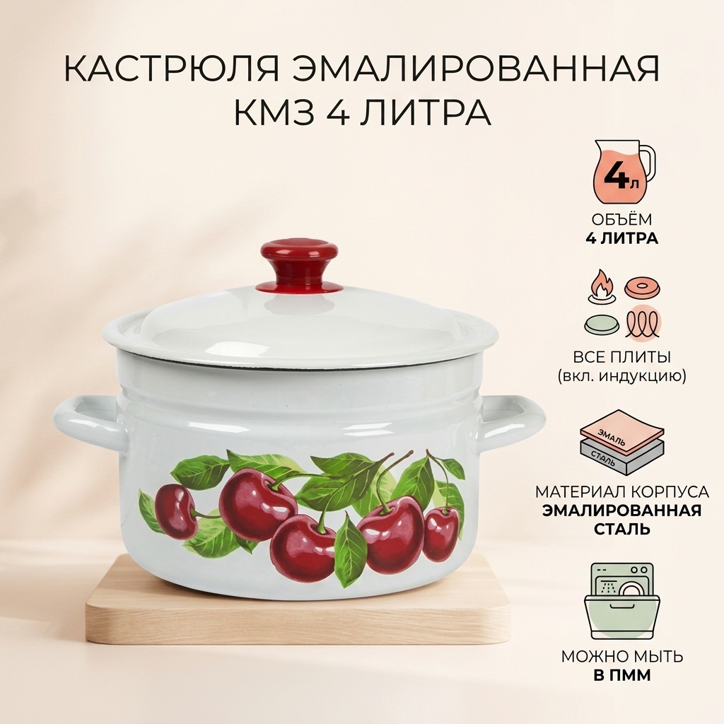 Кастрюля 4 л, КМЗ 41704-142/6 эмаль