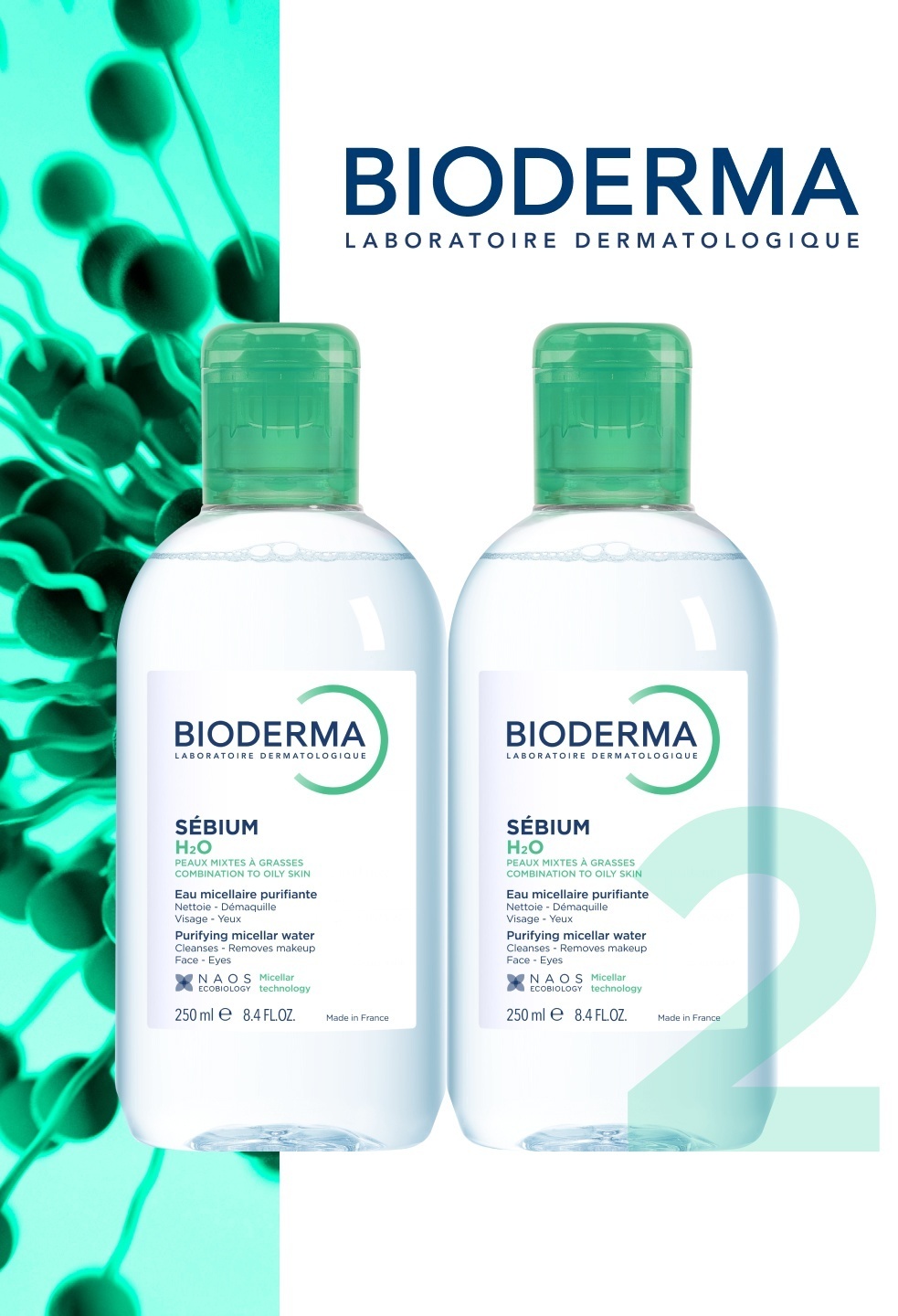 Bioderma Sebium H2O (250млх2шт) мицеллярная вода 500 мл