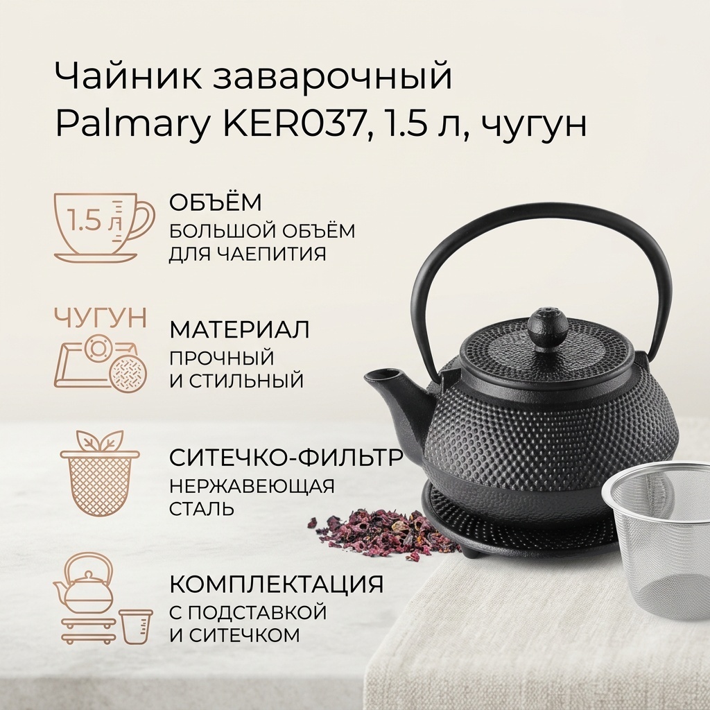 Чайник Palmary KER037 1.5 л, чугун