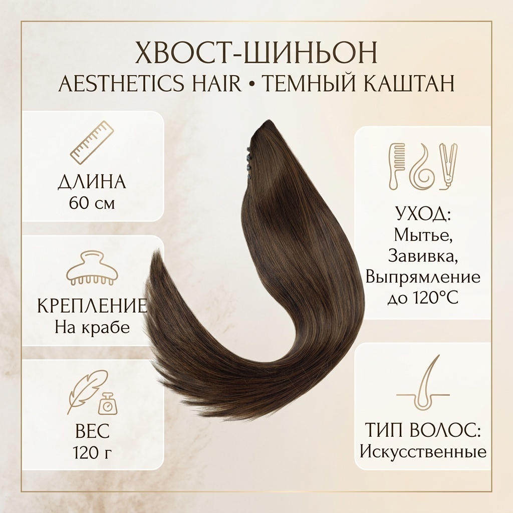 AESTHETICS HAIR хвост-шиньон темный каштан женский