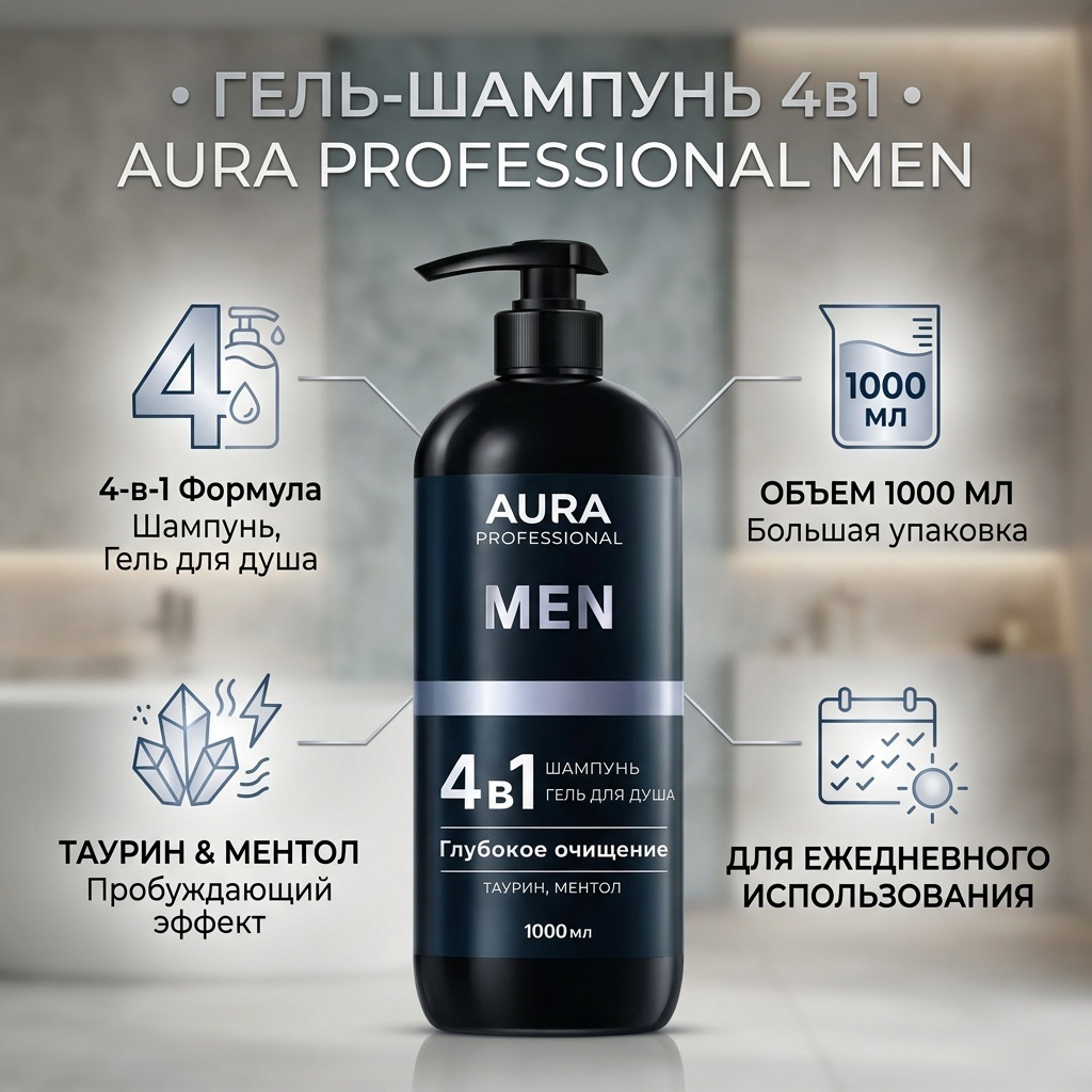Aura Professional Глубокое очищение гель-шампунь 1000 мл