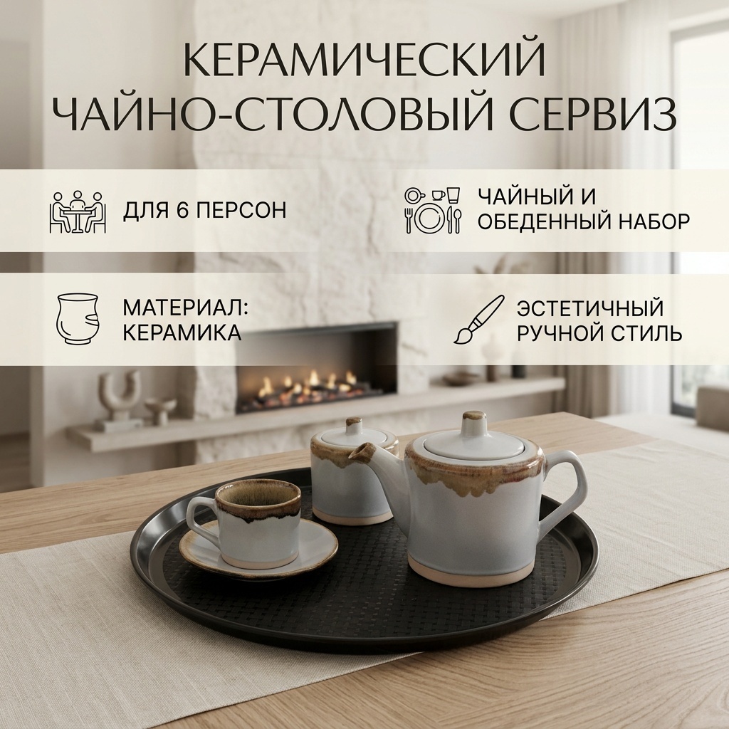 Сервиз на 6 персон 46777, предметов: 14, чайно-столовый, керамика