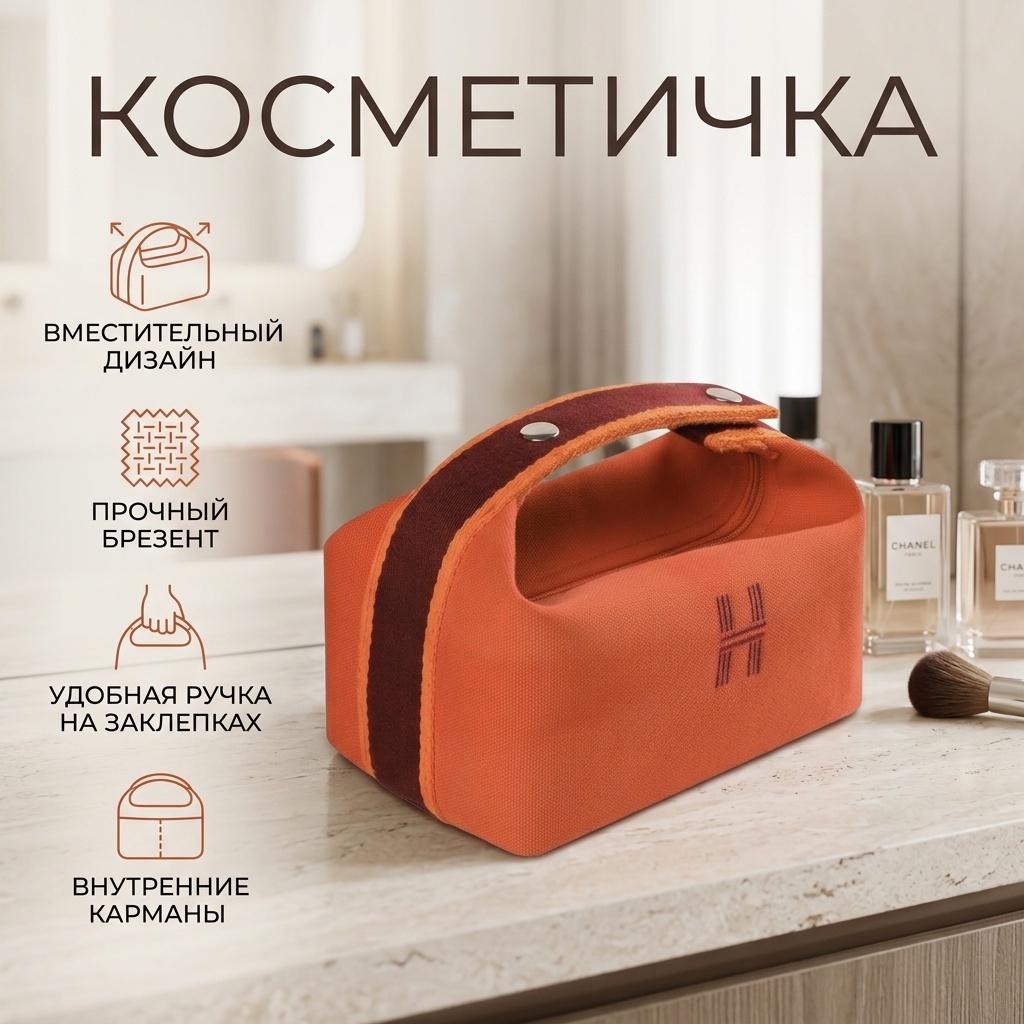 Косметичка текстиль оранжевый 9X15 см
