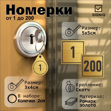 Табличка SIGNIQ Номерки от 1 до 200 3x4 см