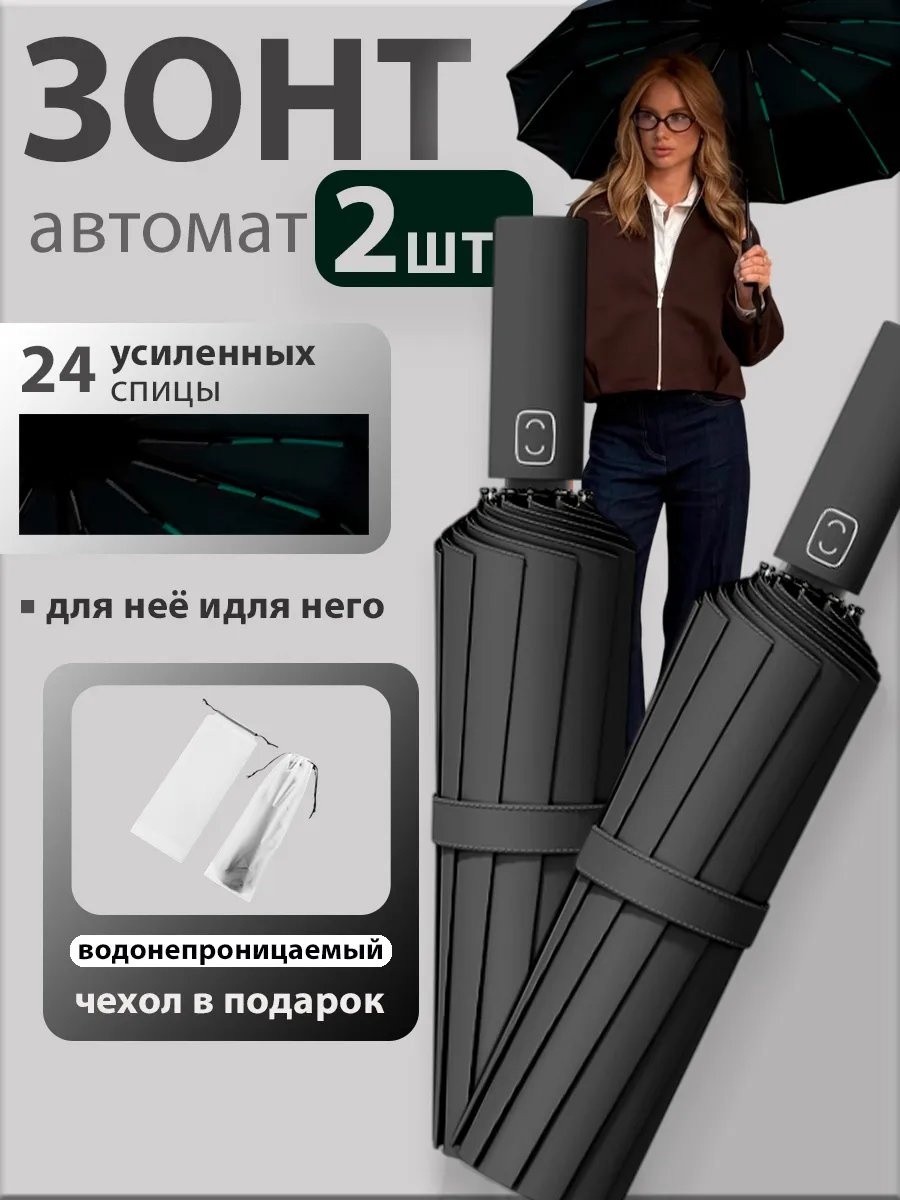 Складной зонт полуавтомат черный