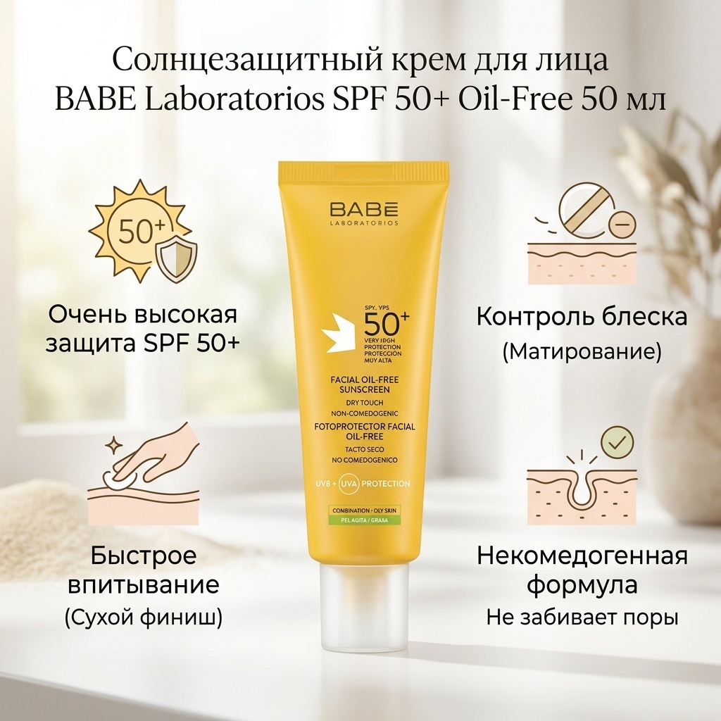 BABE Laboratorios Babe SPF 50+ безмасляный матирующий 50 мл крем солнцезащитный (9326) крем для тела 50 мл