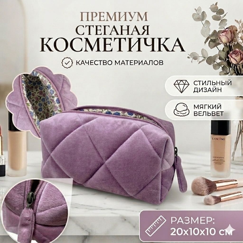 Amistore косметичка хлопок фиолетовый 10X20 см