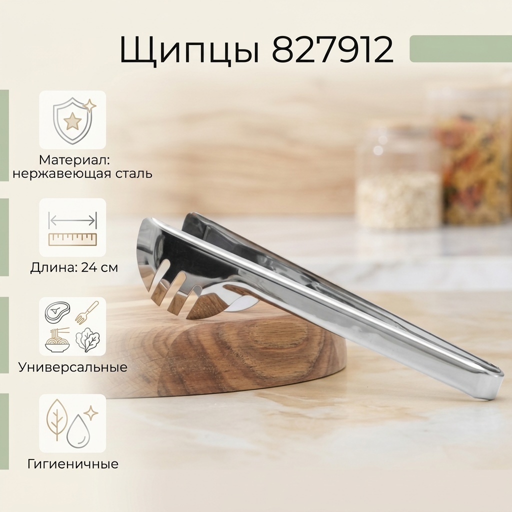 Щипцы нержавеющая сталь, 1 шт