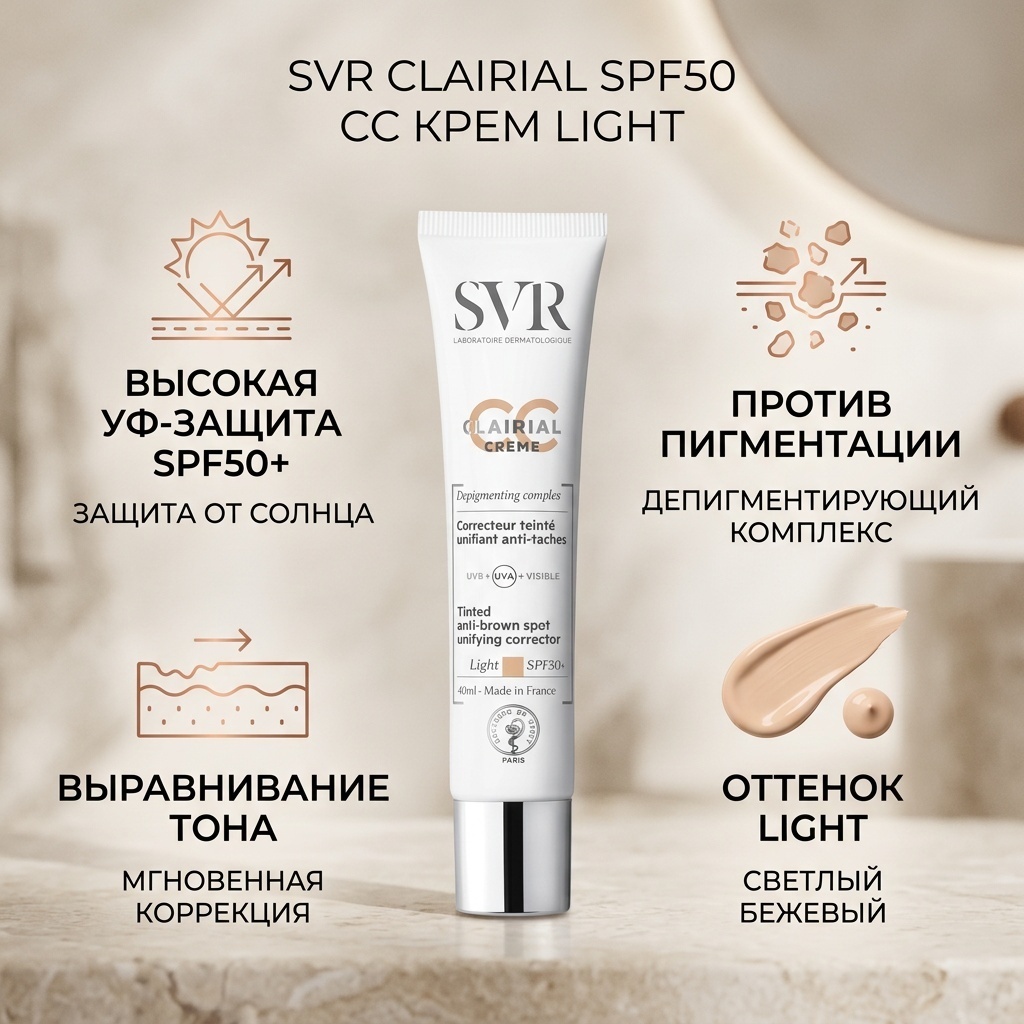 SVR Clairial SPF50 СС крем Light 40 мл