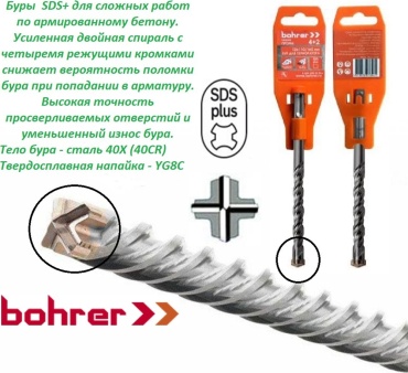 Bohrer бур SDS+ Bohrer Профи 12х400/450 (SDS-plus, 12х400х450 мм) 1 шт