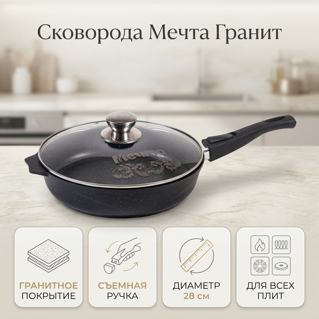 Сковорода Мечта Granit 28 см с антипригарным покрытием, алюминий