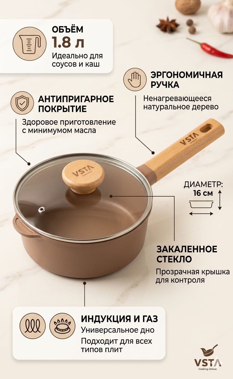 Ковш 1.8 л, 162412022 нержавеющая сталь