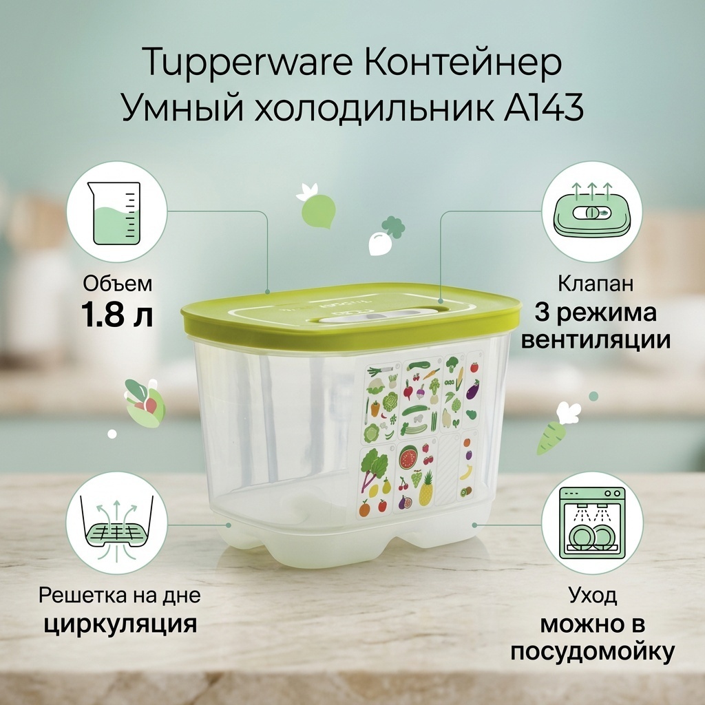 Tupperware контейнер Умный холодильник А143 1 шт, 1.8 л, пластик