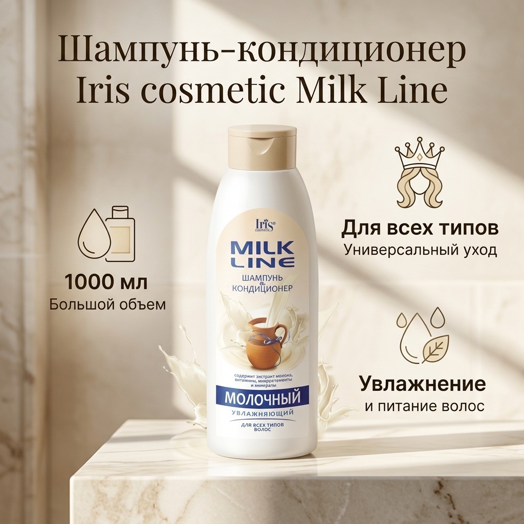 Iris cosmetic Milk Line Молочный увлажняющий шампунь 1000 мл