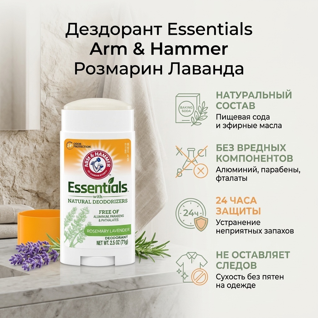 Arm & Hammer Essentials with Natural Deodorizers Rosemary Lavender дезодорант для женщин 71 г