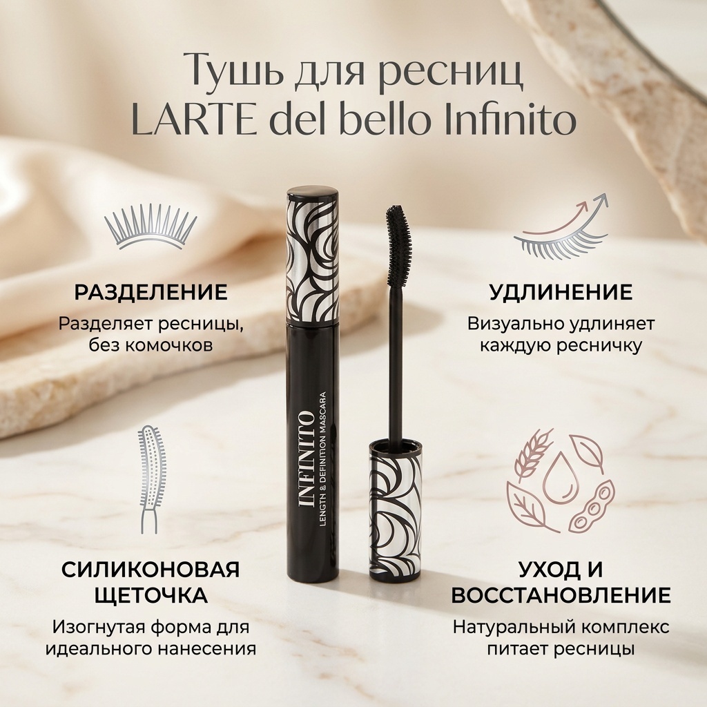 Тушь для ресниц LARTE del bello Infinito удлиняющая черный