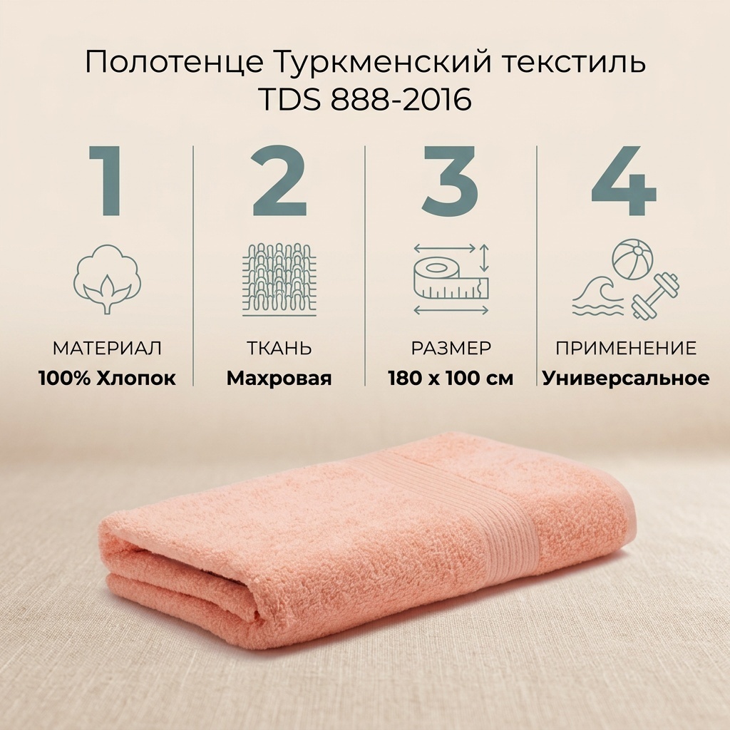 Полотенце Туркменский текстиль 180x100 см, махровая ткань, 1 шт,