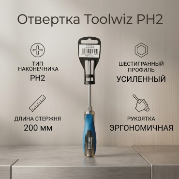 TOOLWIZ отвертка TZ-S37-200-PH PH2х200 мм