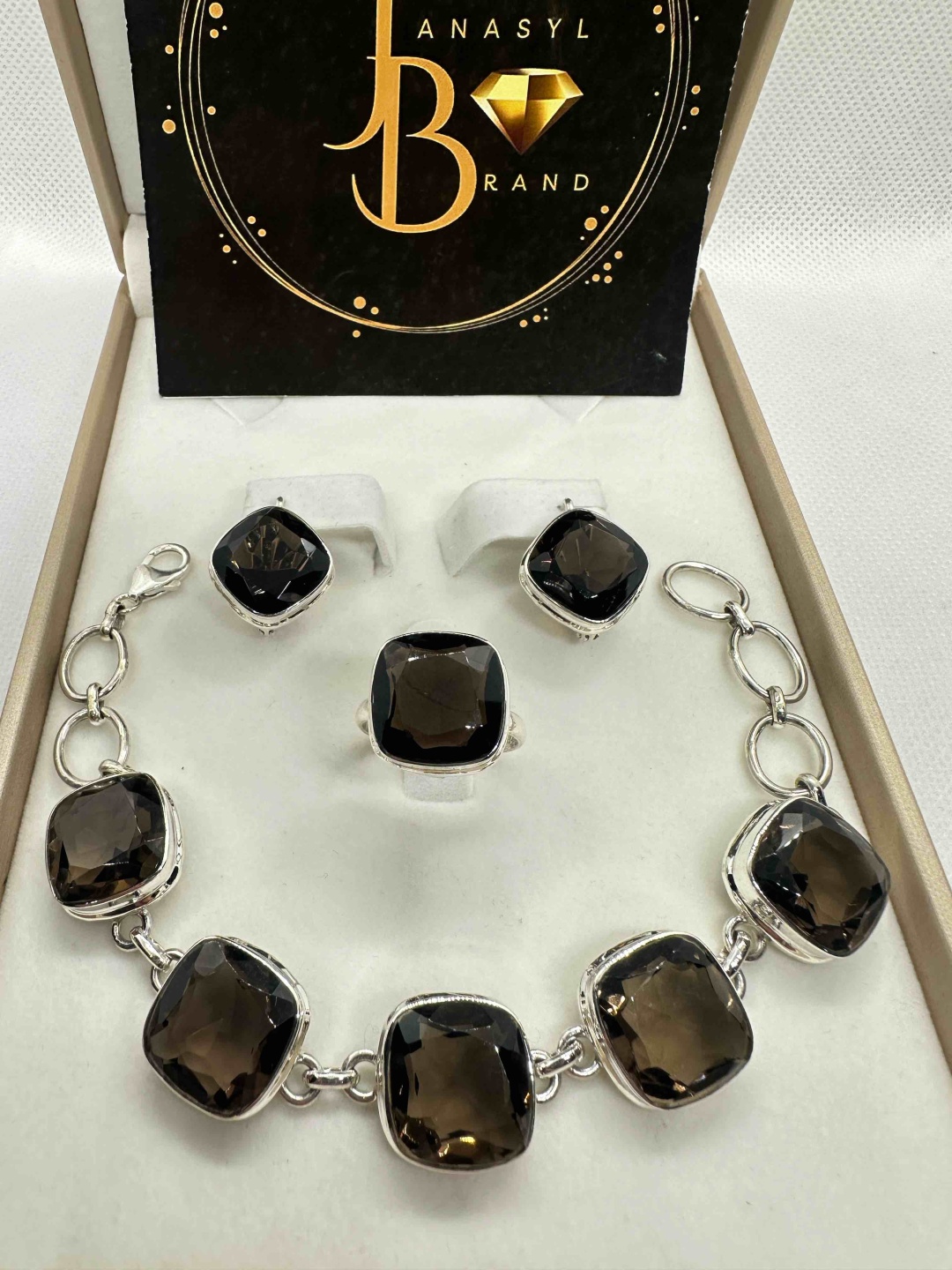 Комплект JANASYL Brand JB169 вес 37.5 г серебро, раухтопаз