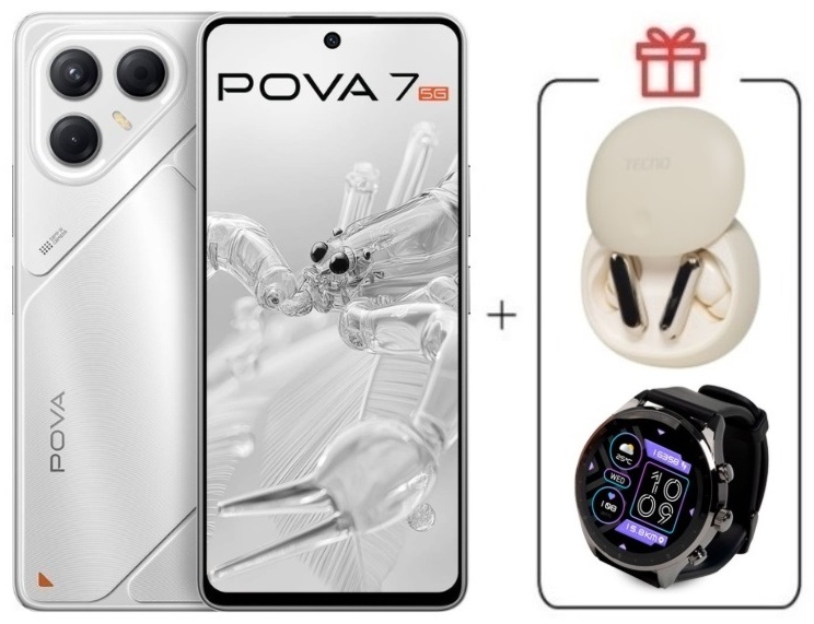 Смартфон TECNO Pova 7 8 ГБ/128 ГБ серебристый + подарок