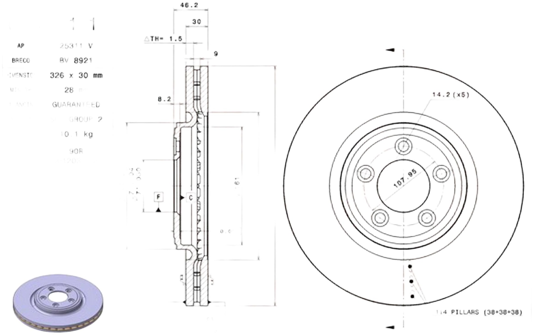 Диски Brembo передние 09B31111