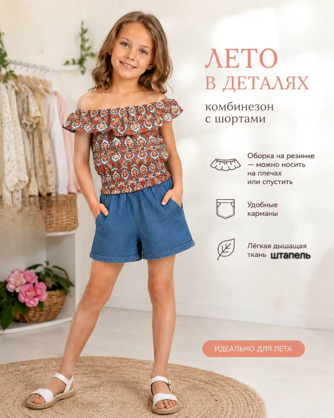 Комбинезон с шортами мультиколор, коралловый