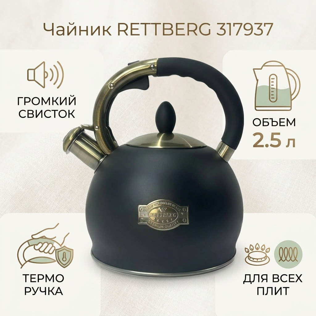 RETTBERG чайник 317937 2.5 л, нержавеющая сталь