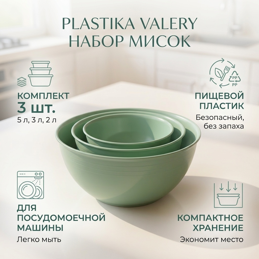 Набор мисок PLASTIKA Valery 28х28 см, полипропилен, 3 шт