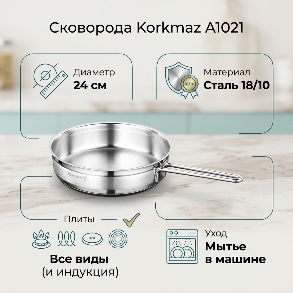 Сковорода Korkmaz A1021 24 см , сталь