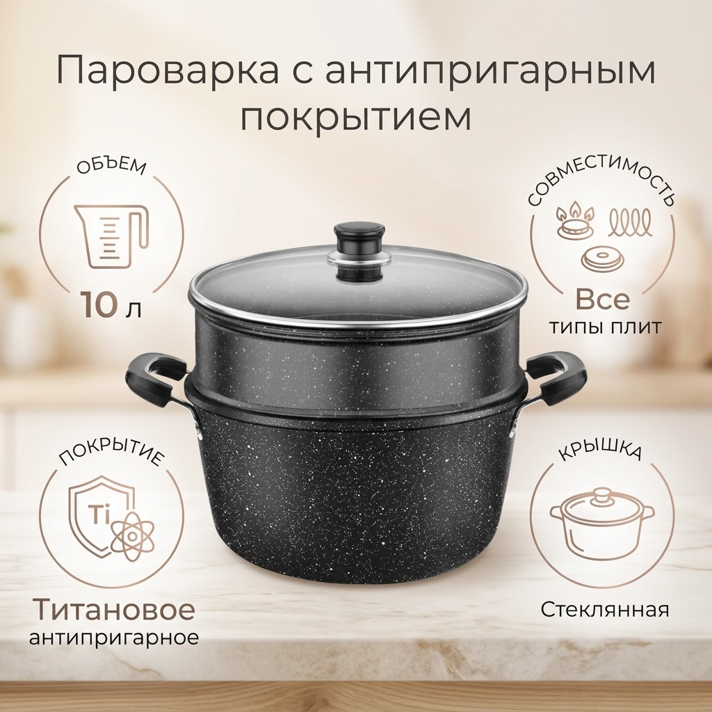 Пароварка 10 л, нержавеющая сталь, количество ярусов: 1