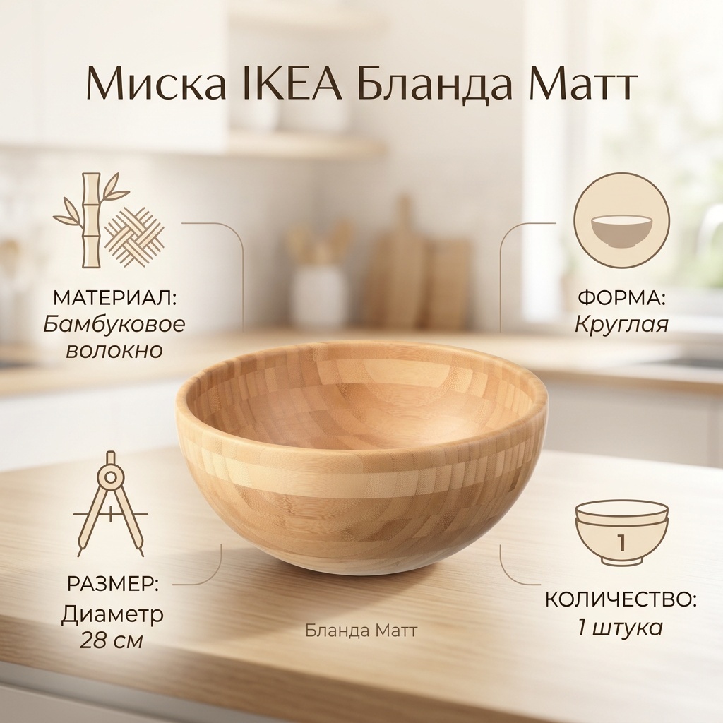 Миска IKEA Бланда Матт 28х28 см, бамбуковое волокно, 1 шт