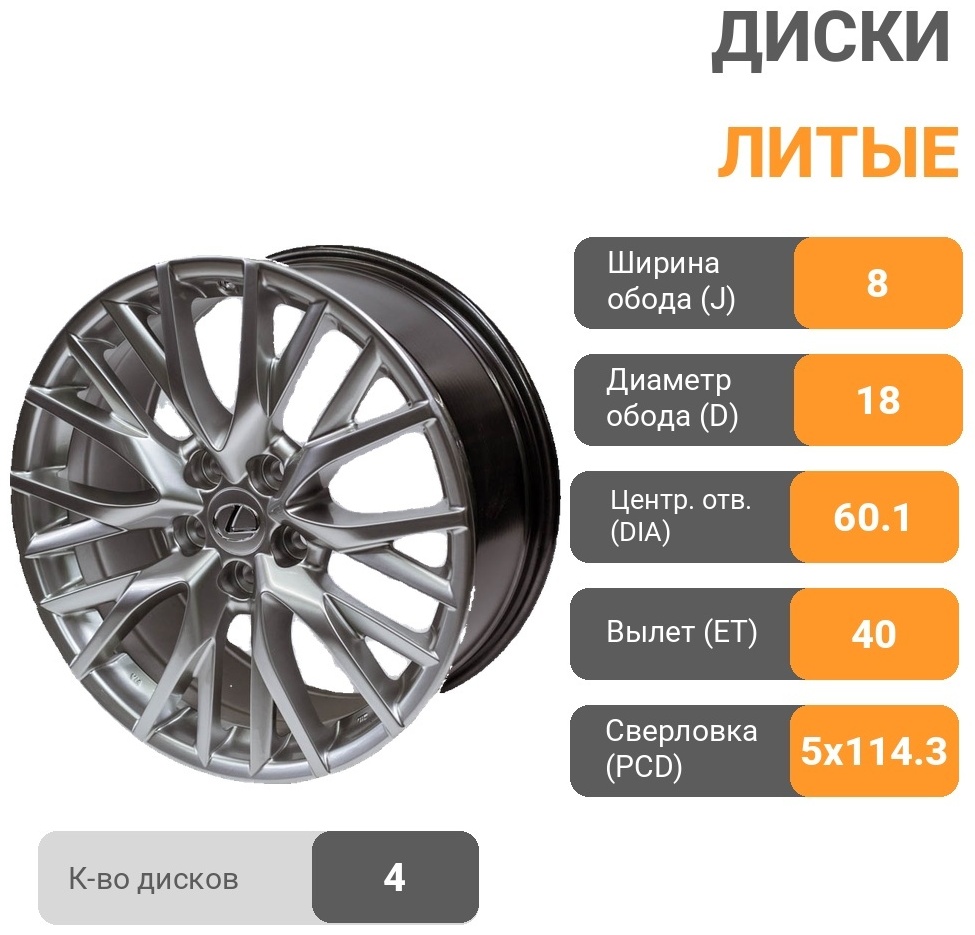 RNO 1260 8x18/5x114.3 D60.1 ET40 серебристый