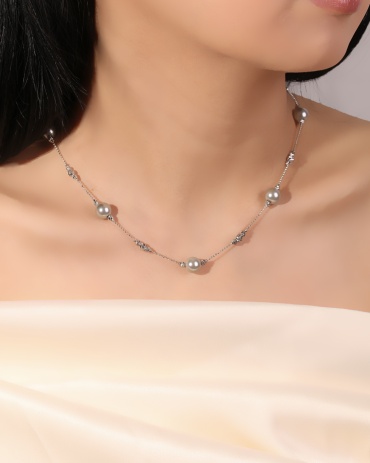 Цепь Lady accessories длина 50 см бижутерный сплав жемчуг