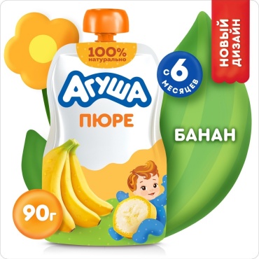 Детское пюре Агуша банан 90 г, с 6 месяцев