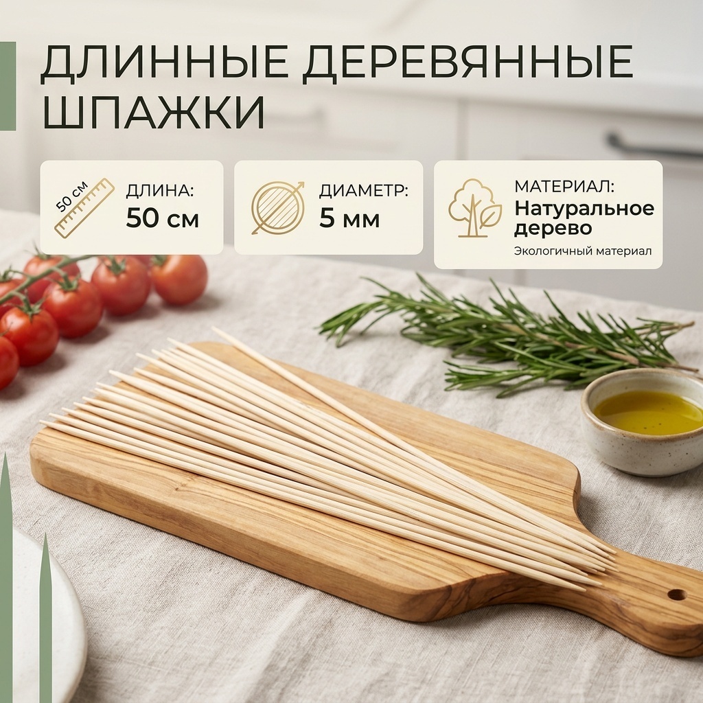 Шпажки Шпажки дерево 50 см. диаметр 5мм. коричневый 45 шт