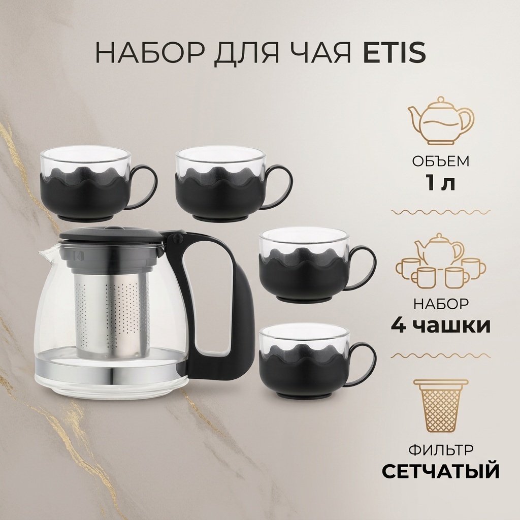 Чайник ETIS 12345677 1 л, пластик, стекло