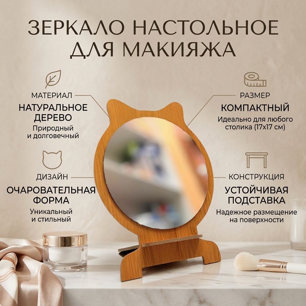 Зеркало настольное косметическое 17*17 см