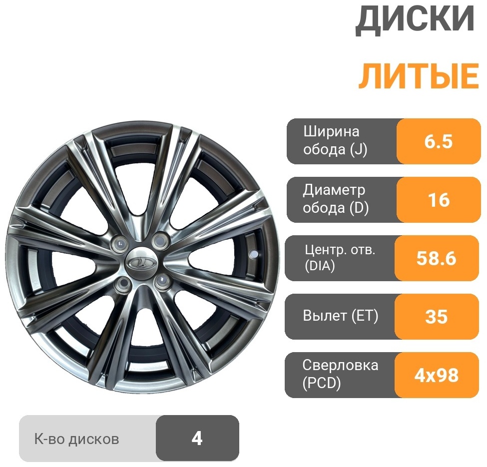 DNS LL1279 6.5x16/4x98 D58.6 ET35 графит