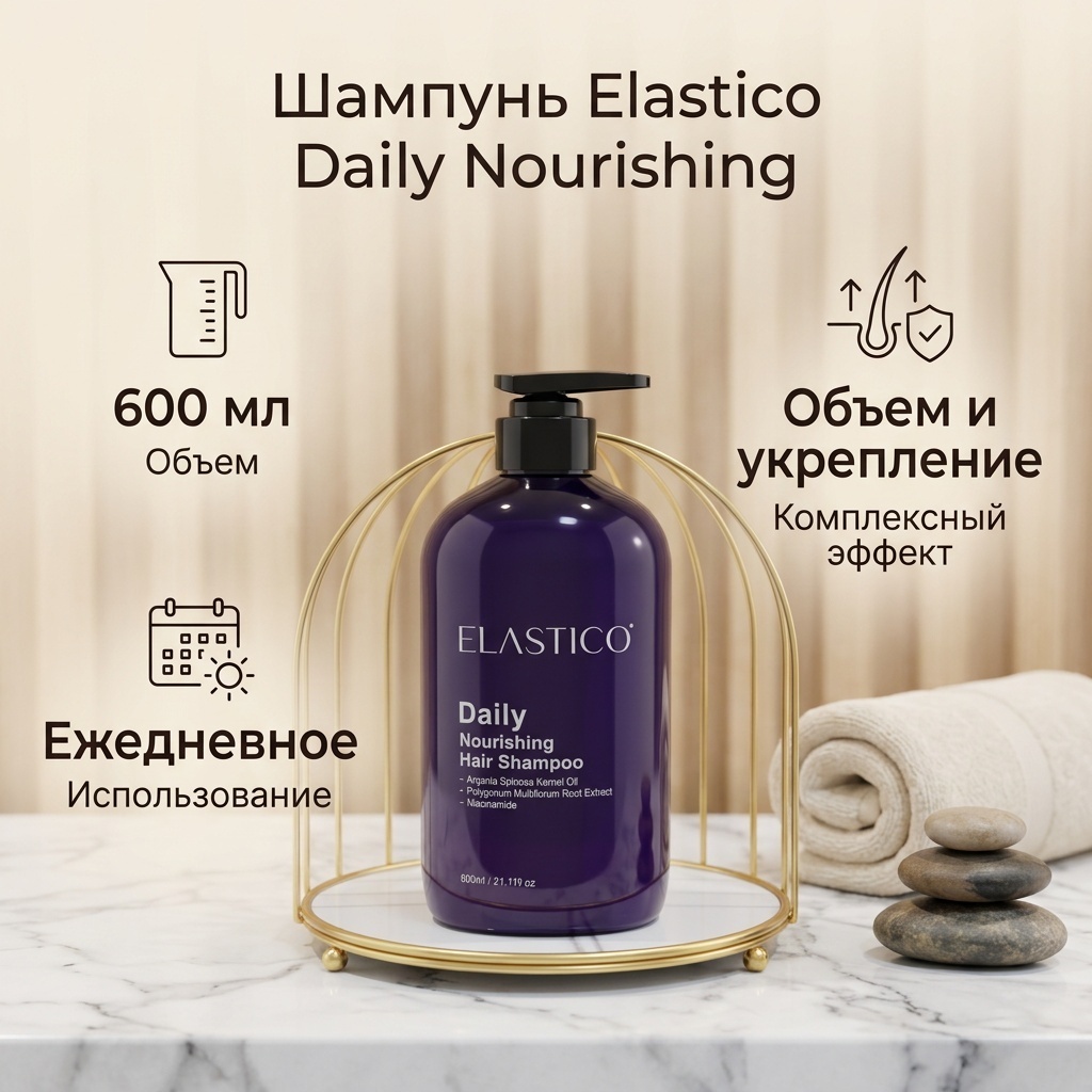 Elastico масло арганы, экстракт корня многоквитковника, ниацинамид – забота о ваших волосах каждый день! шампунь 600 мл