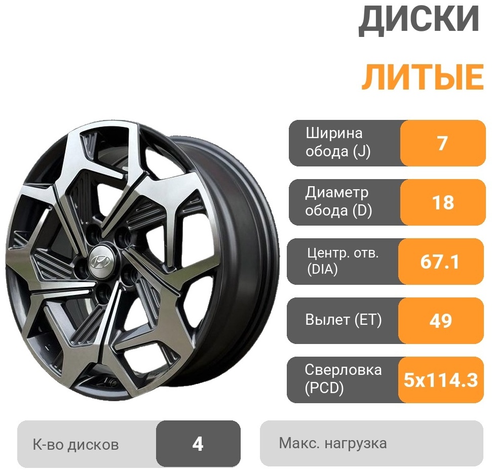Replica 5377 7x18/5x114.3 D67.1 ET49 4 диска серебристый, серый