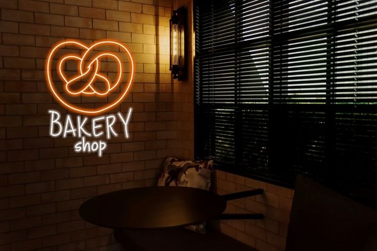 Неоновая вывеска настенный Bakery shop, холодный белый, оранжевый