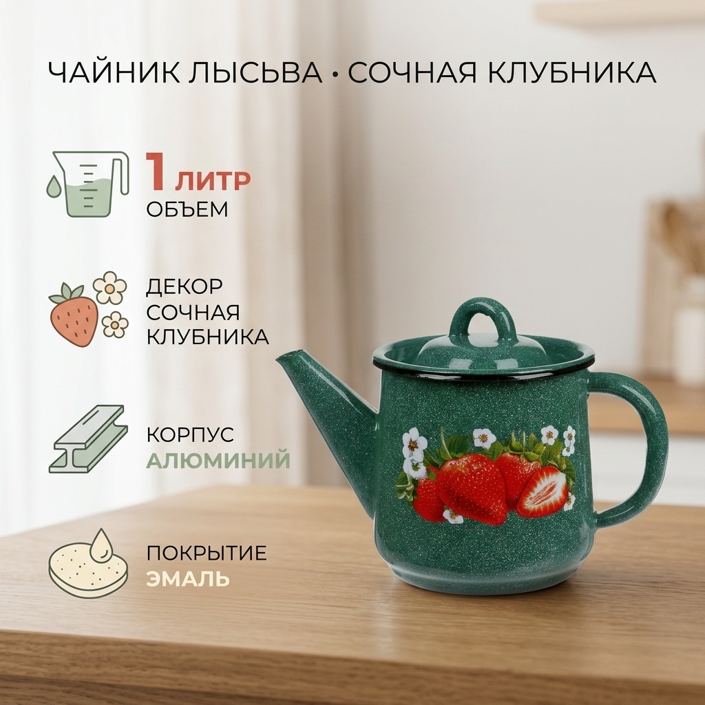 Чайник Лысьва Сочная клубника С-2707П2/4РмхРч 1 л, алюминий