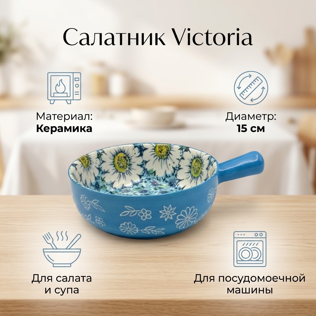 Салатник Victoria 15х15 см, керамика, 1 шт