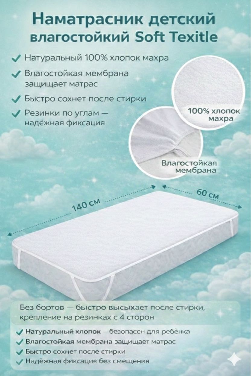 Soft textile наматрасник на резинке ST 60x140, хлопок