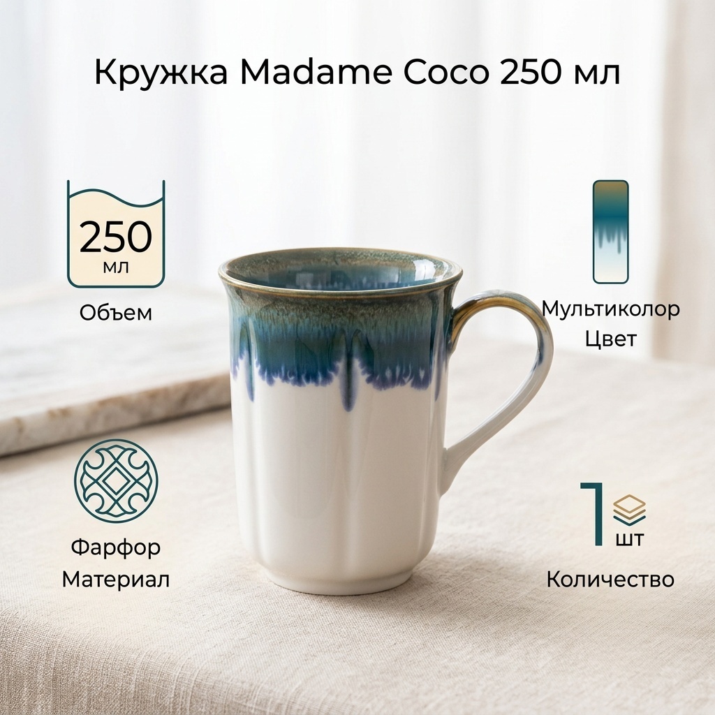 Кружка Madame Coco , 250 мл, фарфор, 1 шт.